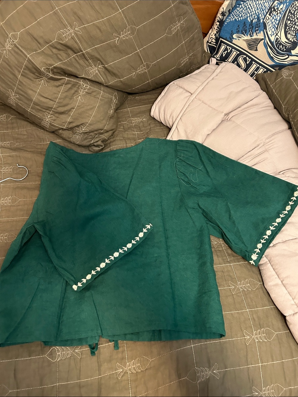 LOFT Emerald Green Embroidered Top - Picture 7 of 7